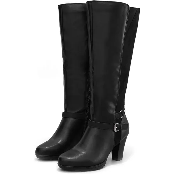 mysoft Womens Knee High Boots Chunky Heel Boots with ZipperSplicing Black