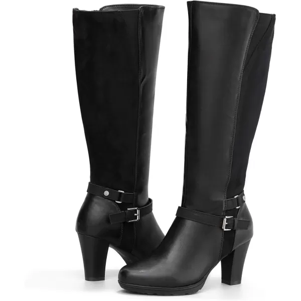 mysoft Womens Knee High Boots Chunky Heel Boots with ZipperSplicing Black