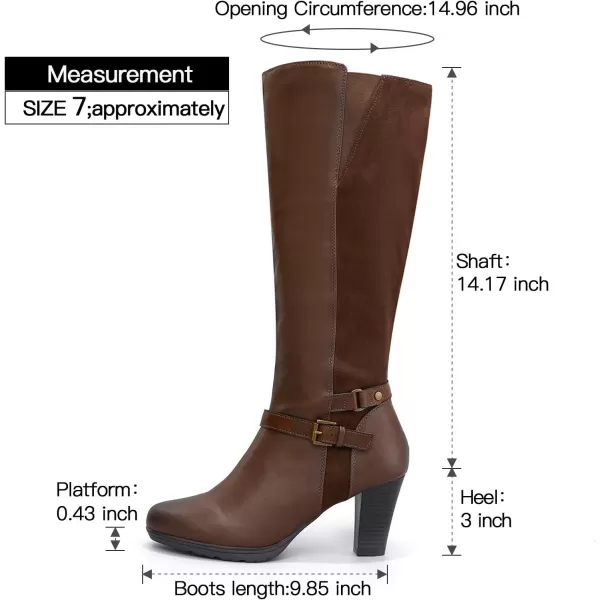 mysoft Womens Knee High Boots Chunky Heel Boots with ZipperSplicing Brown