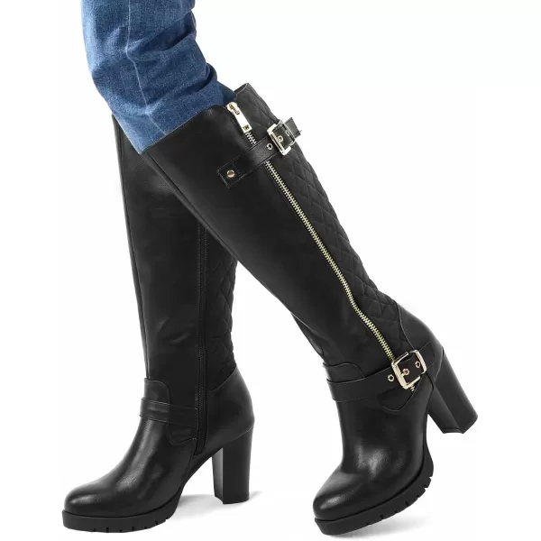 mysoft Womens Knee High Boots Fashion Chunky Block Heel Warm Winter Boots with Side ZippersBlack Pu