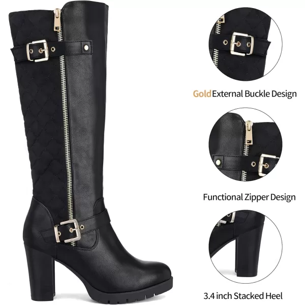 mysoft Womens Knee High Boots Fashion Chunky Block Heel Warm Winter Boots with Side ZippersBlack Pu