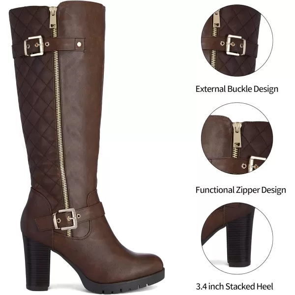 mysoft Womens Knee High Boots Fashion Chunky Block Heel Warm Winter Boots with Side ZippersBrown Pu