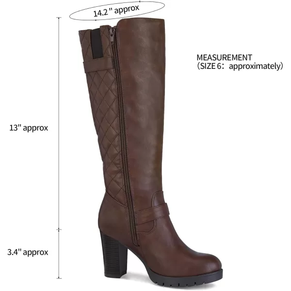 mysoft Womens Knee High Boots Fashion Chunky Block Heel Warm Winter Boots with Side ZippersBrown Pu