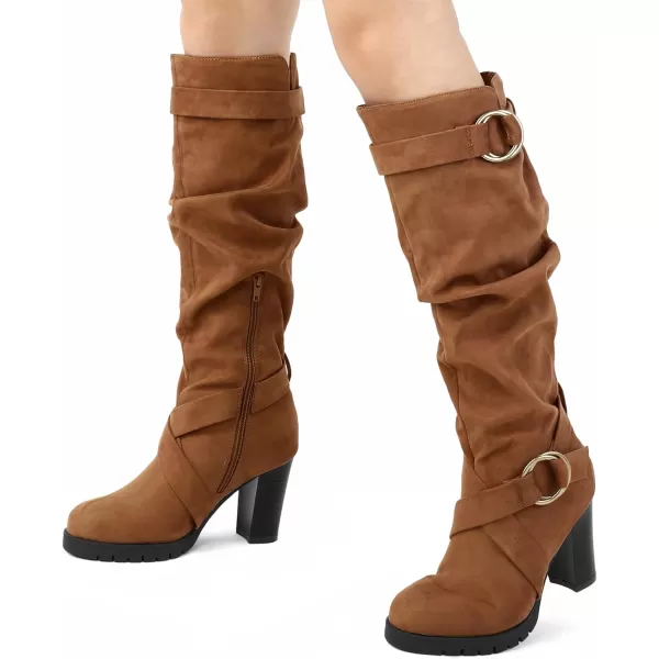 mysoft Womens Knee High Boots Fashion Chunky Block Heel Warm Winter Boots with Side ZippersCamel