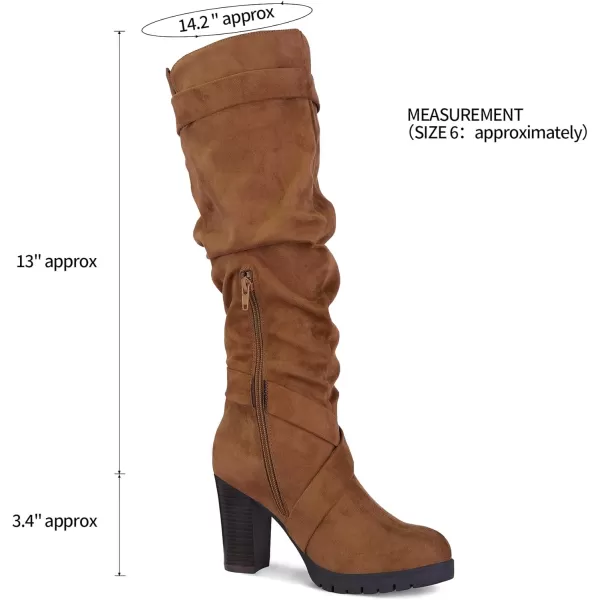 mysoft Womens Knee High Boots Fashion Chunky Block Heel Warm Winter Boots with Side ZippersCamel