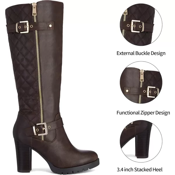 mysoft Womens Knee High Boots Fashion Chunky Block Heel Warm Winter Boots with Side ZippersCoffee Pu