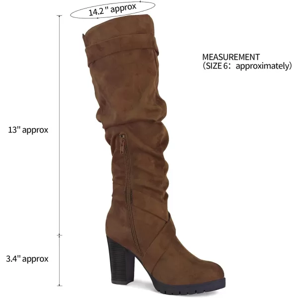 mysoft Womens Knee High Boots Fashion Chunky Block Heel Warm Winter Boots with Side ZippersDark Brown Suede