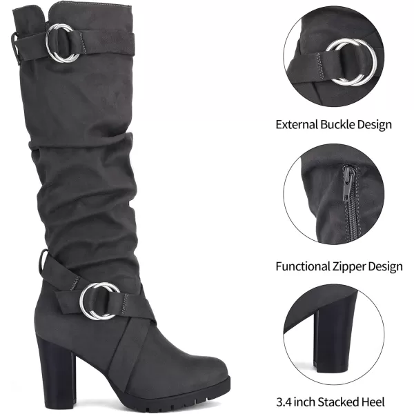 mysoft Womens Knee High Boots Fashion Chunky Block Heel Warm Winter Boots with Side ZippersDark Grey Suede