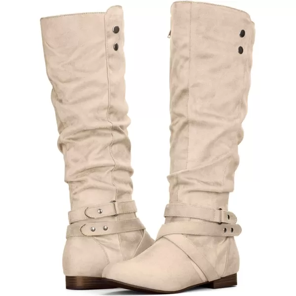 mysoft Womens Knee High Boots Flat Warm Fall Boots with Side ZipperBeige