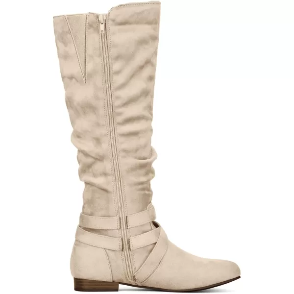 mysoft Womens Knee High Boots Flat Warm Fall Boots with Side ZipperBeige