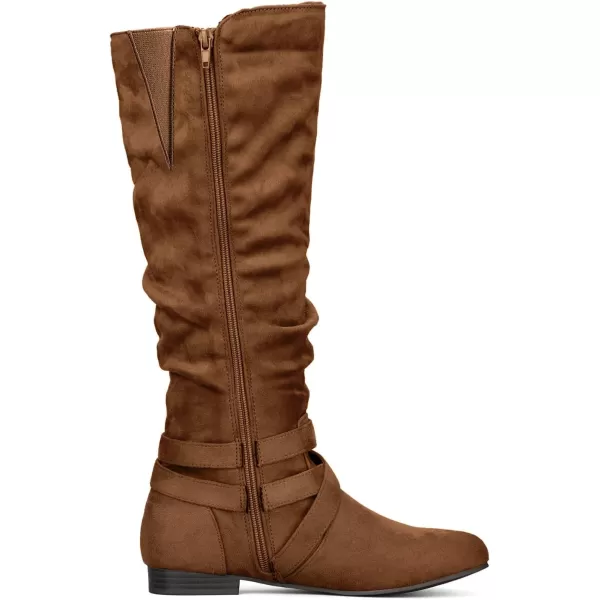 mysoft Womens Knee High Boots Flat Warm Fall Boots with Side ZipperDark Brown