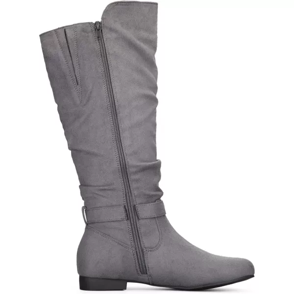 mysoft Womens Knee High Boots Flat Warm Fall Boots with Side ZipperGrey