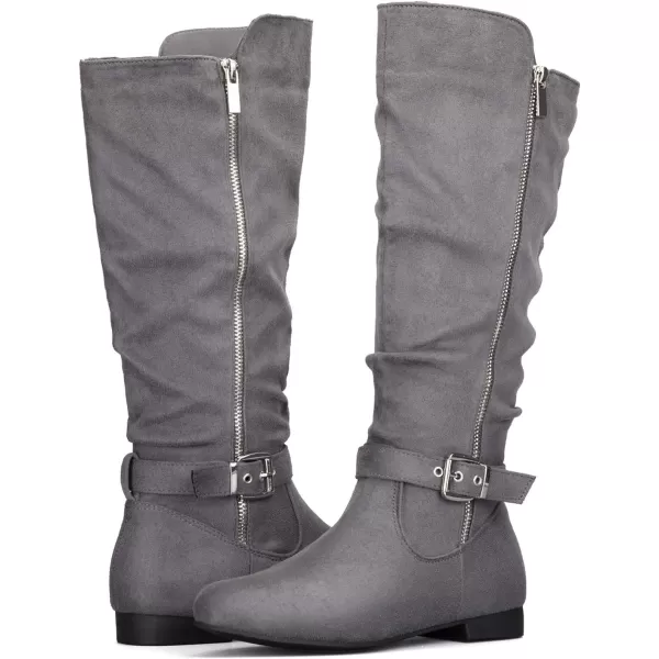 mysoft Womens Knee High Boots Flat Warm Fall Boots with Side ZipperGrey