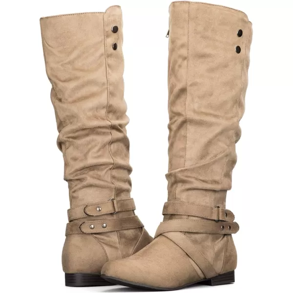 mysoft Womens Knee High Boots Flat Warm Fall Boots with Side ZipperTaupe