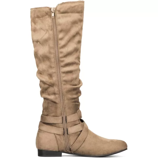 mysoft Womens Knee High Boots Flat Warm Fall Boots with Side ZipperTaupe