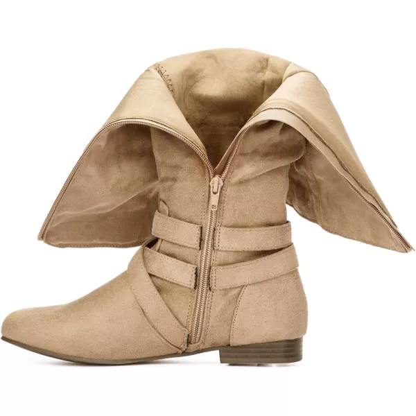 mysoft Womens Knee High Boots Flat Warm Fall Boots with Side ZipperTaupe