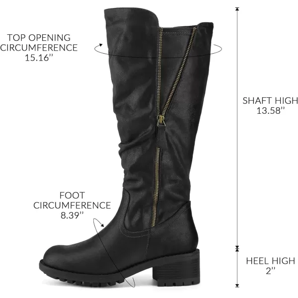 mysoft Womens Knee High Boots Side Zipper Lug Sole 2 Inch Stacked Chunky Heel BootsBlack Antique Brass Zipper