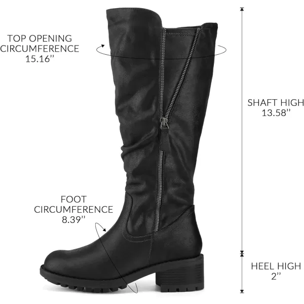 mysoft Womens Knee High Boots Side Zipper Lug Sole 2 Inch Stacked Chunky Heel BootsBlack Antique Silver Zipper