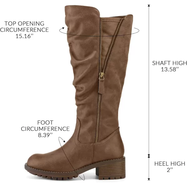 mysoft Womens Knee High Boots Side Zipper Lug Sole 2 Inch Stacked Chunky Heel BootsBrown