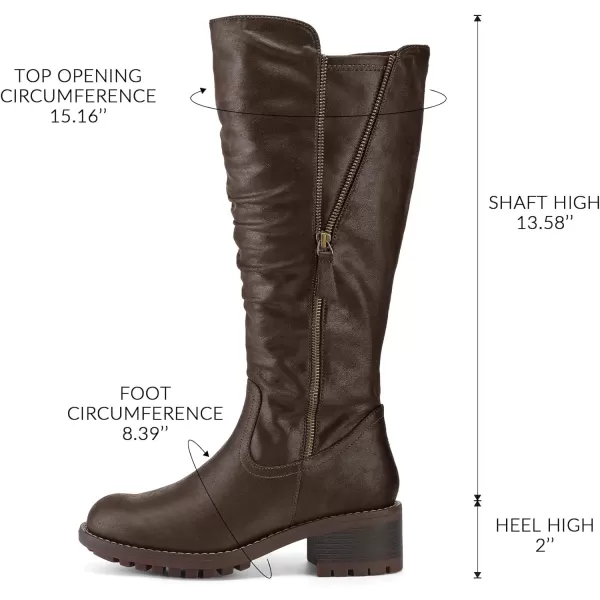 mysoft Womens Knee High Boots Side Zipper Lug Sole 2 Inch Stacked Chunky Heel BootsCoffee