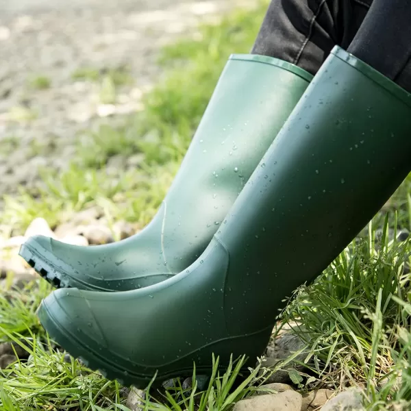 mysoft Womens Knee High Rain Boots Waterproof Tall Rain Footware Wellies Garden BootsArmy Green