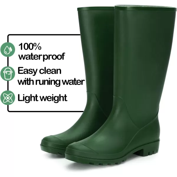 mysoft Womens Knee High Rain Boots Waterproof Tall Rain Footware Wellies Garden BootsArmy Green