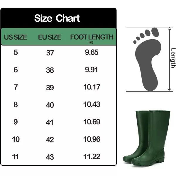 mysoft Womens Knee High Rain Boots Waterproof Tall Rain Footware Wellies Garden BootsArmy Green