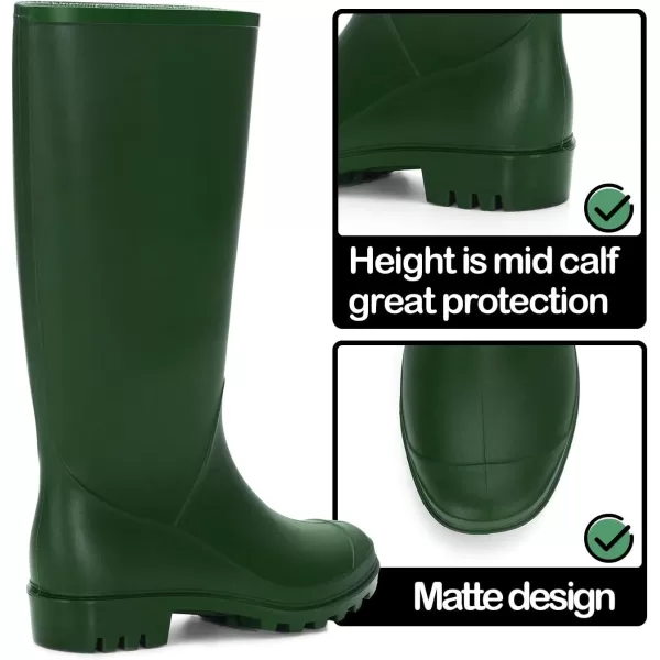 mysoft Womens Knee High Rain Boots Waterproof Tall Rain Footware Wellies Garden BootsArmy Green