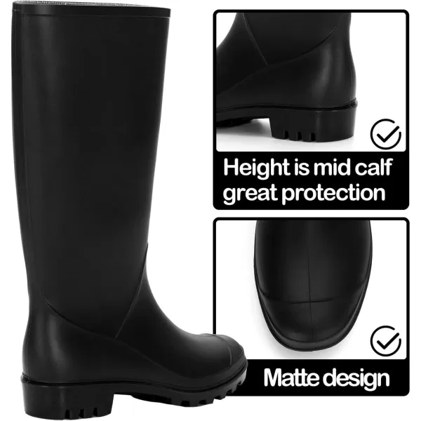 mysoft Womens Knee High Rain Boots Waterproof Tall Rain Footware Wellies Garden BootsBlack