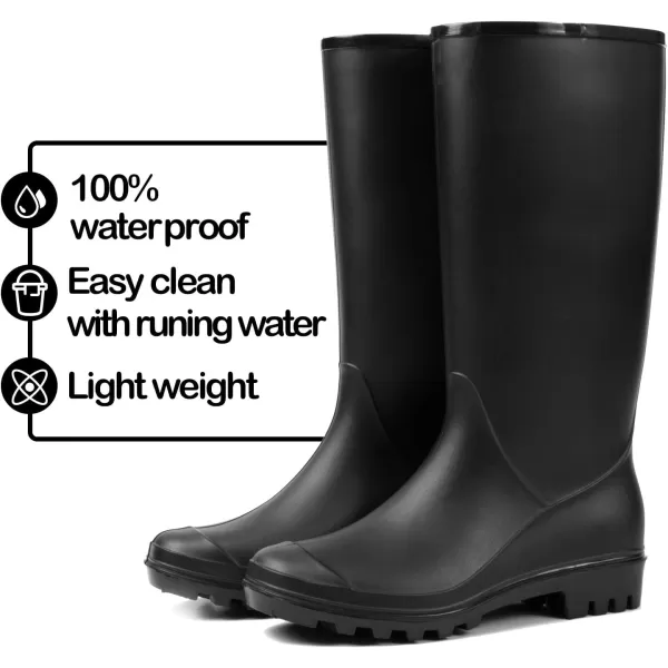 mysoft Womens Knee High Rain Boots Waterproof Tall Rain Footware Wellies Garden BootsBlack