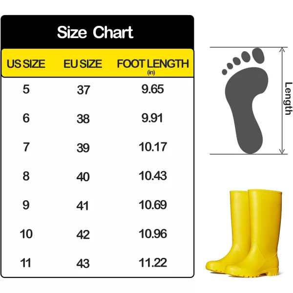 mysoft Womens Knee High Rain Boots Waterproof Tall Rain Footware Wellies Garden BootsYellow