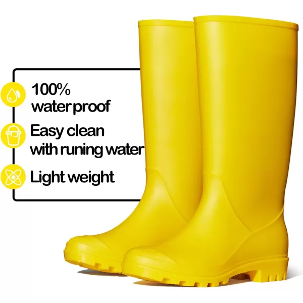 mysoft Womens Knee High Rain Boots Waterproof Tall Rain Footware Wellies Garden BootsYellow