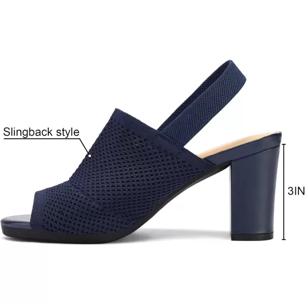 mysoft Womens Knit Chunky Block High Heels Elastic Slingback Open Toe 3 Inch Heeled SandalsNavy