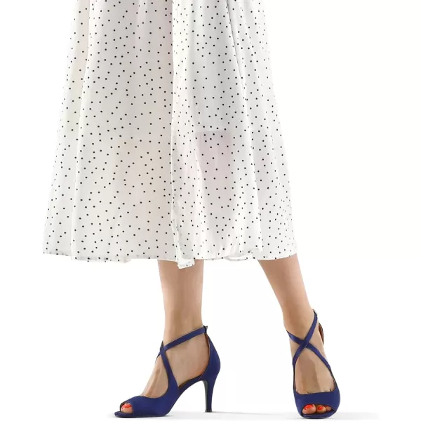 mysoft Womens Peep Toe Heeled Sandals Fashion High Heel Pumps Crisscross Strappy Elegant Prom Dress ShoesRoyal Blue Satin