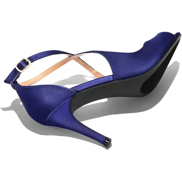 mysoft Womens Peep Toe Heeled Sandals Fashion High Heel Pumps Crisscross Strappy Elegant Prom Dress ShoesRoyal Blue Satin