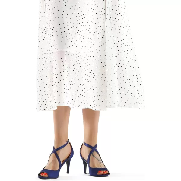 mysoft Womens Peep Toe Heeled Sandals Fashion High Heel Pumps Crisscross Strappy Elegant Prom Dress ShoesRoyal Blue Satin