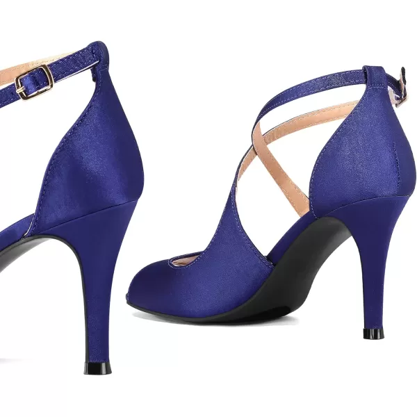 mysoft Womens Peep Toe Heeled Sandals Fashion High Heel Pumps Crisscross Strappy Elegant Prom Dress ShoesRoyal Blue Satin