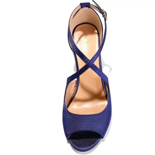 mysoft Womens Peep Toe Heeled Sandals Fashion High Heel Pumps Crisscross Strappy Elegant Prom Dress ShoesRoyal Blue Satin