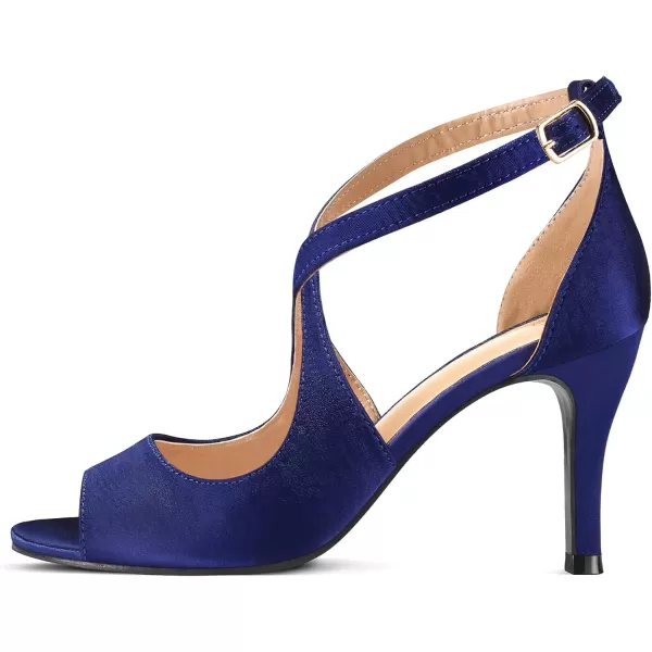 mysoft Womens Peep Toe Heeled Sandals Fashion High Heel Pumps Crisscross Strappy Elegant Prom Dress ShoesRoyal Blue Satin