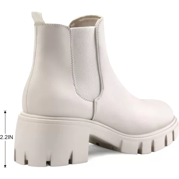 mysoft Womens Platform Chelsea Boots Lug Sole Slip On Chunky Block Heel Ankle BootiesBone White