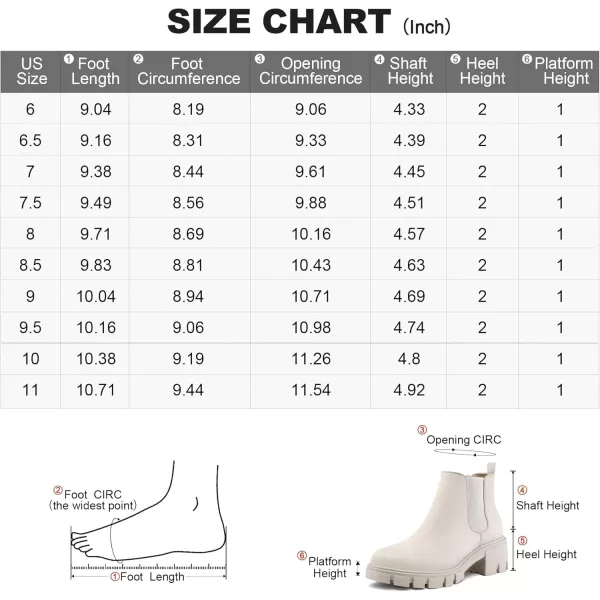 mysoft Womens Platform Chelsea Boots Lug Sole Slip On Chunky Block Heel Ankle BootiesBone White