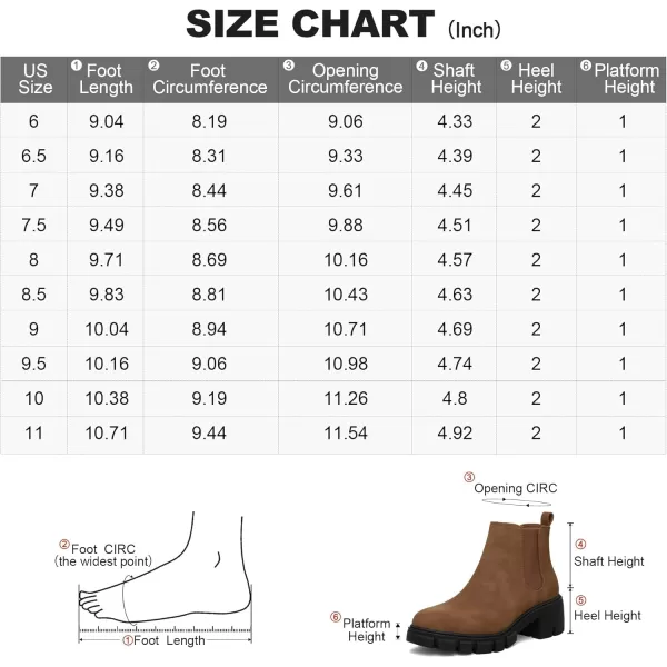 mysoft Womens Platform Chelsea Boots Lug Sole Slip On Chunky Block Heel Ankle BootiesBrown