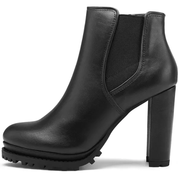 mysoft Womens Platform Chunky Block Heel Booties High Heel Lug Sole Chelsea Ankle Boots with Side ZippersBlack Pu