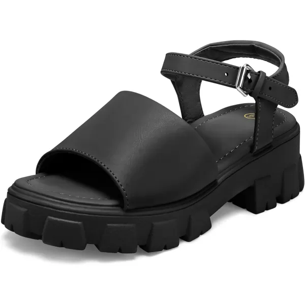 mysoft Womens Platform Chunky Sandals Lug Sole Open Toe with Buckle Ankle StrapBlack