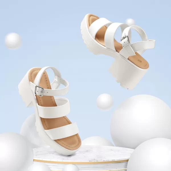 mysoft Womens Platform Sandals Ankle Strap Open Toe Lug Sole 3 Inch Chunky Block Heeled SandalsWhite