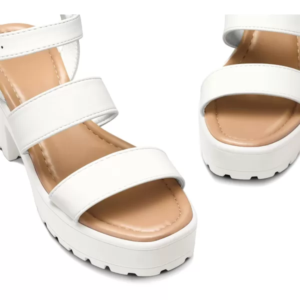 mysoft Womens Platform Sandals Ankle Strap Open Toe Lug Sole 3 Inch Chunky Block Heeled SandalsWhite