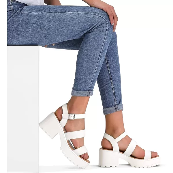 mysoft Womens Platform Sandals Ankle Strap Open Toe Lug Sole 3 Inch Chunky Block Heeled SandalsWhite