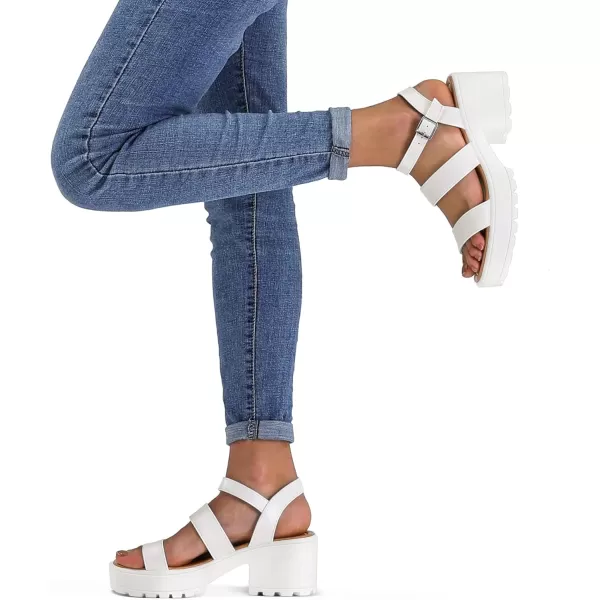 mysoft Womens Platform Sandals Ankle Strap Open Toe Lug Sole 3 Inch Chunky Block Heeled SandalsWhite