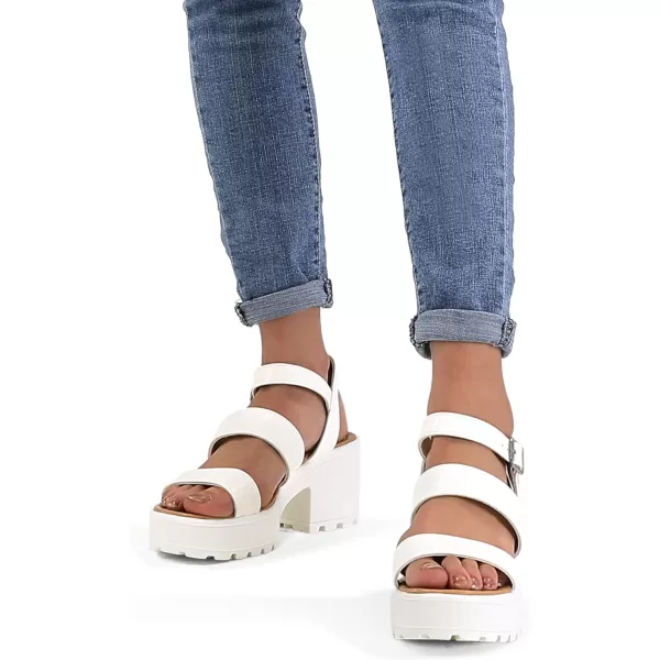 mysoft Womens Platform Sandals Ankle Strap Open Toe Lug Sole 3 Inch Chunky Block Heeled SandalsWhite