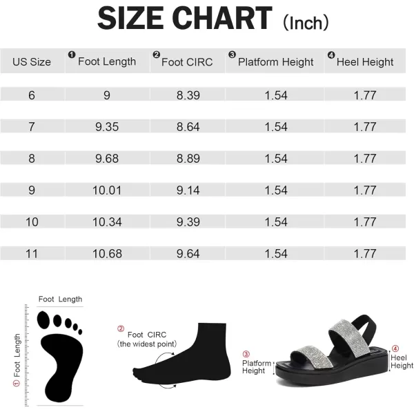 mysoft Womens Platform Wedges Sandals Slingback Lightweight Elastic Ankle Strap Low Wedges Walking Sandals Comfortable Slip On Casual ShoesBlack Rhinestones